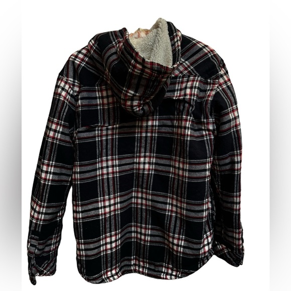 BOSTON TRADERS Women’s SM Sherpa Fleece Flannel Jacket Shacket Red White Black - Picture 13 of 17